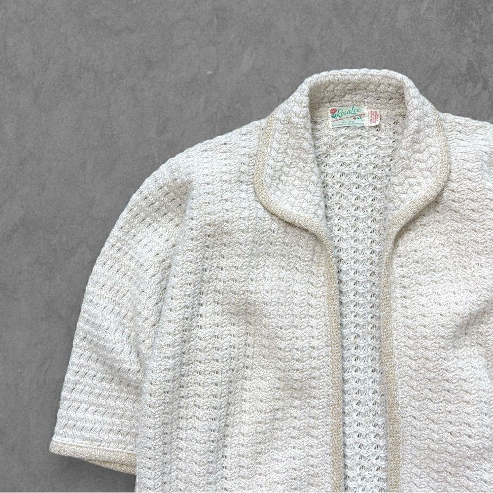 Vtg 60s 70s Rosa Lee California Knit Sparkle Cardigan, Open Front, Sweater, M - Picture 2 of 5